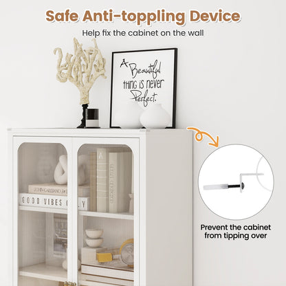 58 Inches Bookcase with Adjustable Shelves and Lockable Wheels, White Bookcases at Gallery Canada