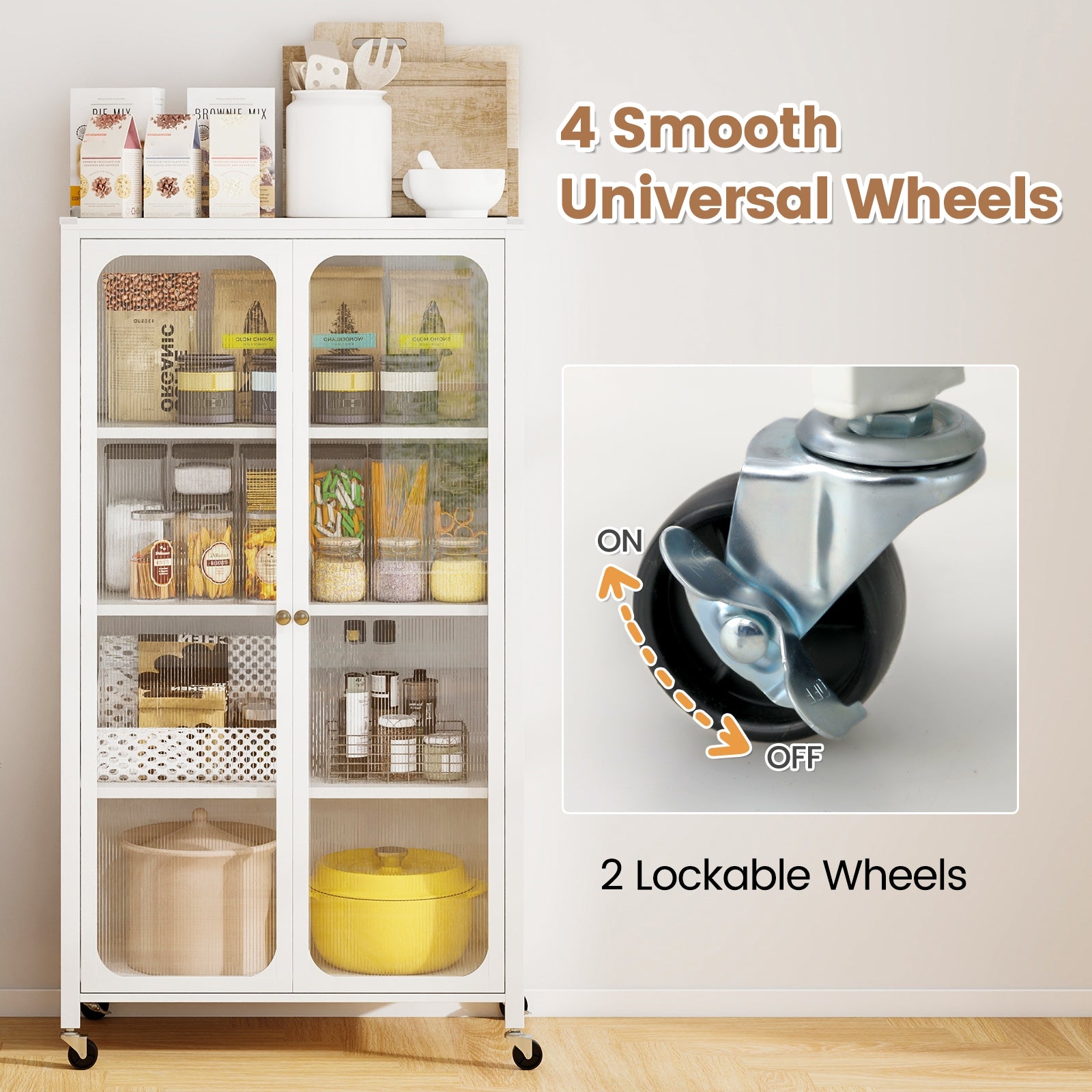 58 Inches Bookcase with Adjustable Shelves and Lockable Wheels, White Bookcases at Gallery Canada