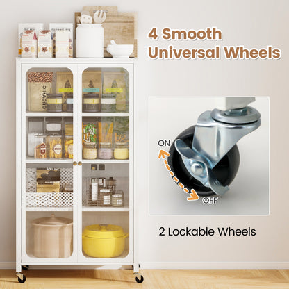 58 Inches Bookcase with Adjustable Shelves and Lockable Wheels, White Bookcases at Gallery Canada