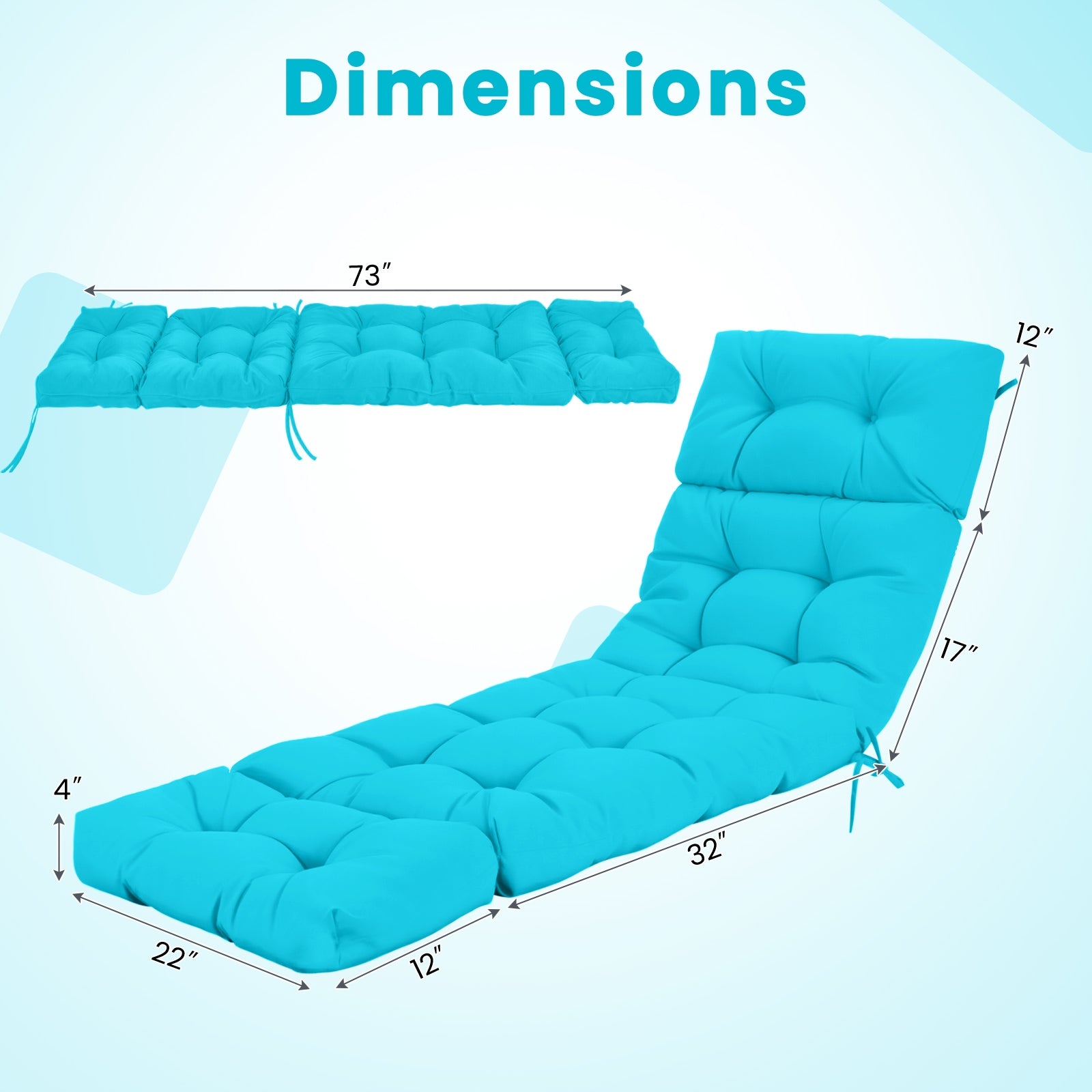 Outdoor Lounge Chaise Cushion with String Ties for Garden Poolside, Green Outdoor Chaise Lounges at Gallery Canada