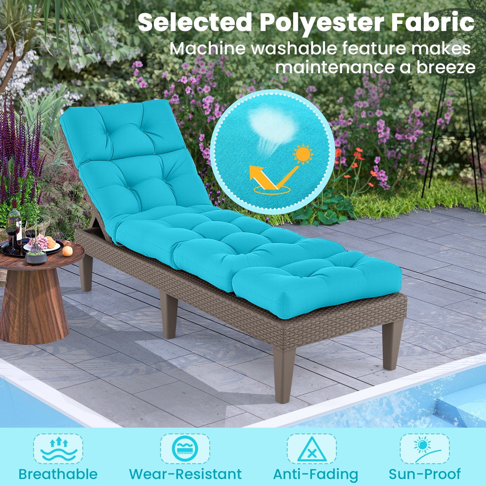 Outdoor Lounge Chaise Cushion with String Ties for Garden Poolside, Green Outdoor Chaise Lounges at Gallery Canada