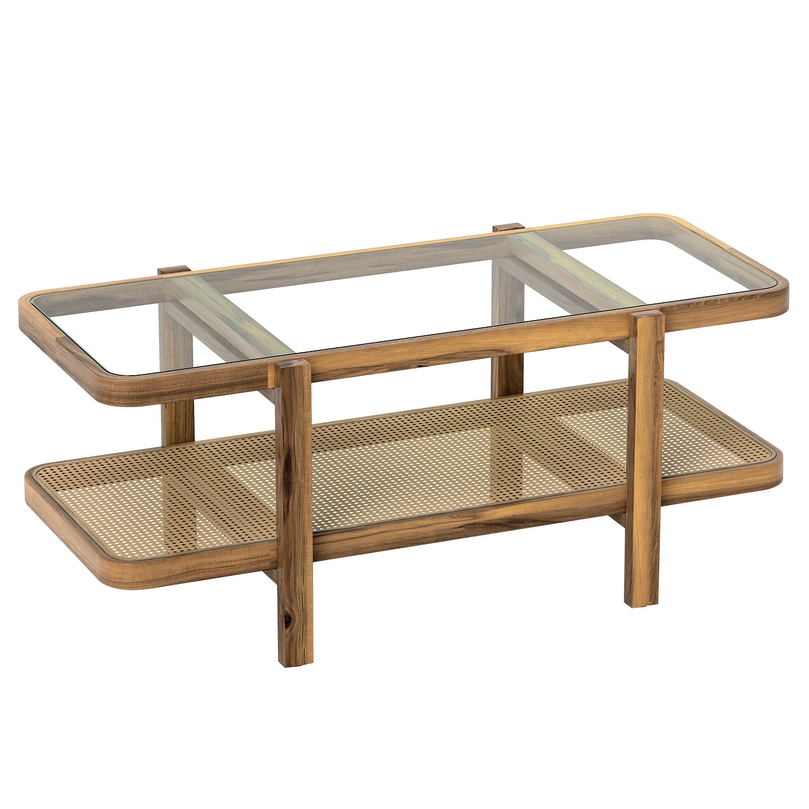 2-Tier Coffee Table with Storage and Tempered Glass Tabletop, Brown Coffee Tables at Gallery Canada
