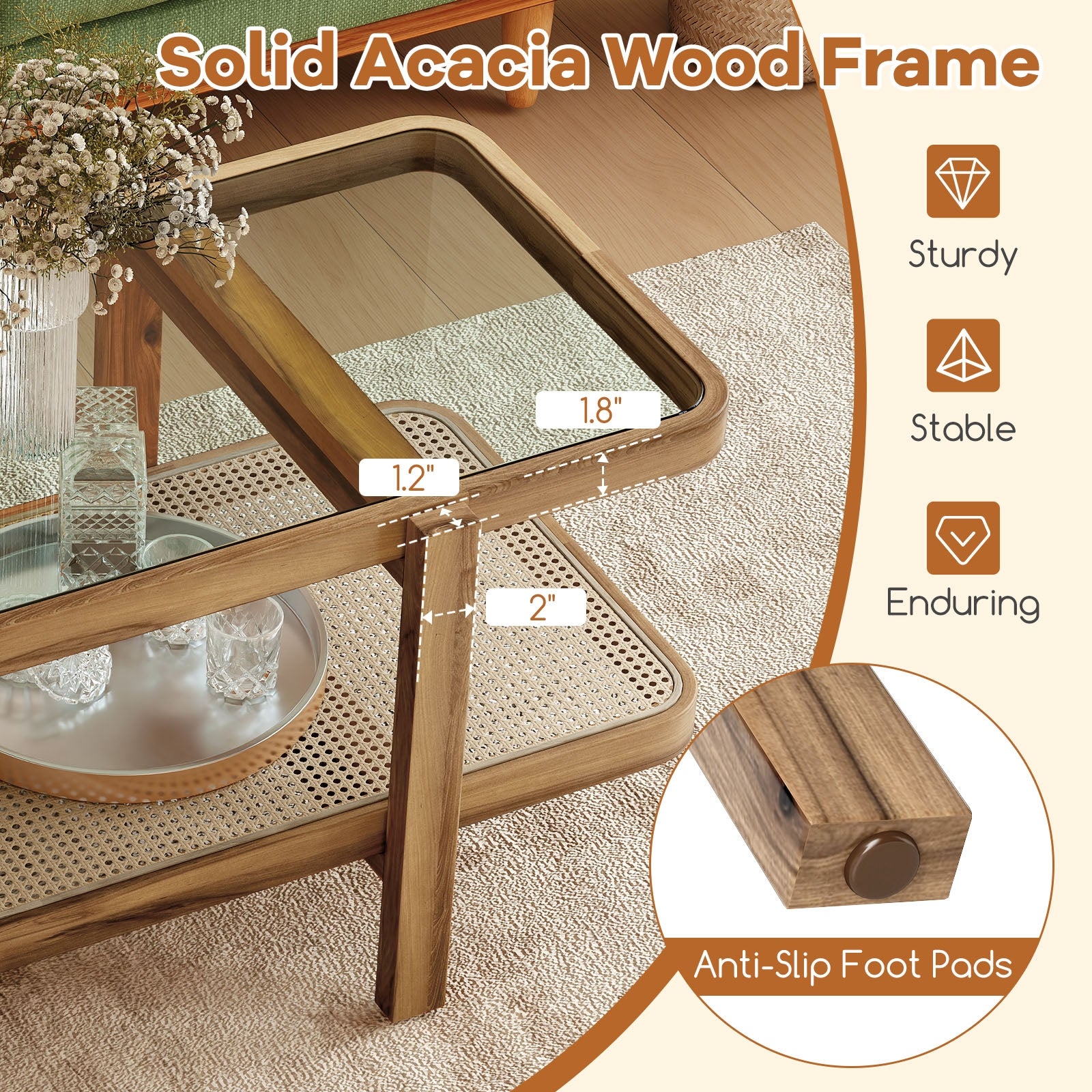 2-Tier Coffee Table with Storage and Tempered Glass Tabletop, Brown Coffee Tables at Gallery Canada