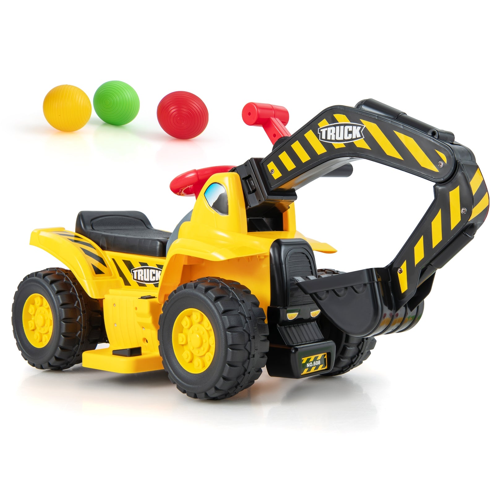 6V Kids Ride On Excavator Fun Digger with Folding Basketball Hoop, Yellow Powered Ride On Toys Yellow at Gallery Canada