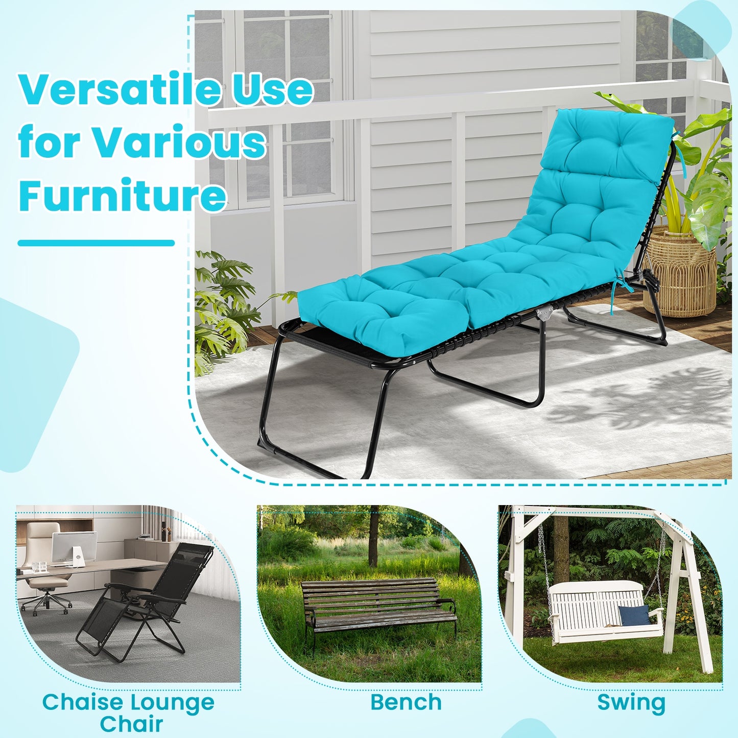 Outdoor Lounge Chaise Cushion with String Ties for Garden Poolside, Green Outdoor Chaise Lounges at Gallery Canada