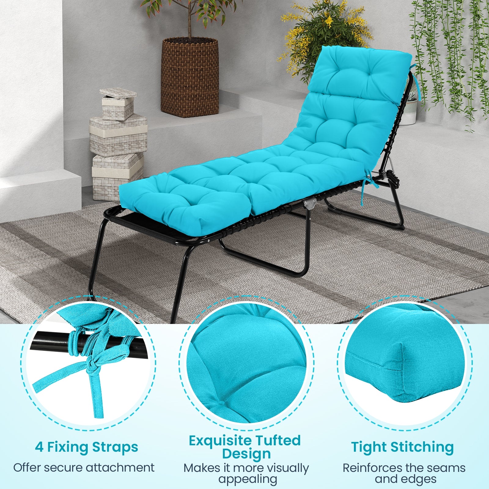 Outdoor Lounge Chaise Cushion with String Ties for Garden Poolside, Green Outdoor Chaise Lounges at Gallery Canada