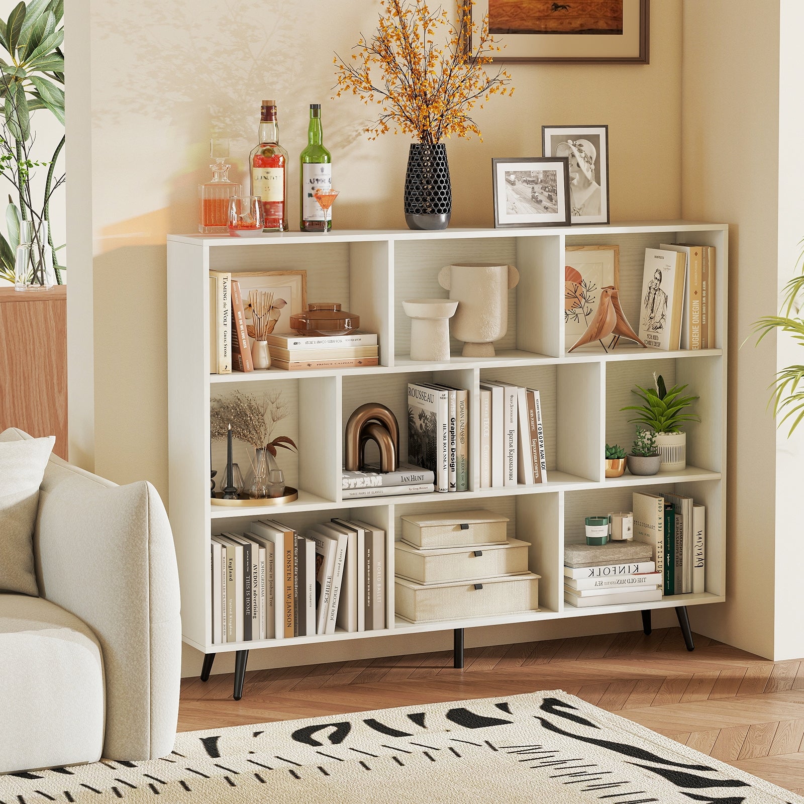 8/10-Cube Bookcase with 5 Tapered Metal Legs, Off White Bookcases at Gallery Canada