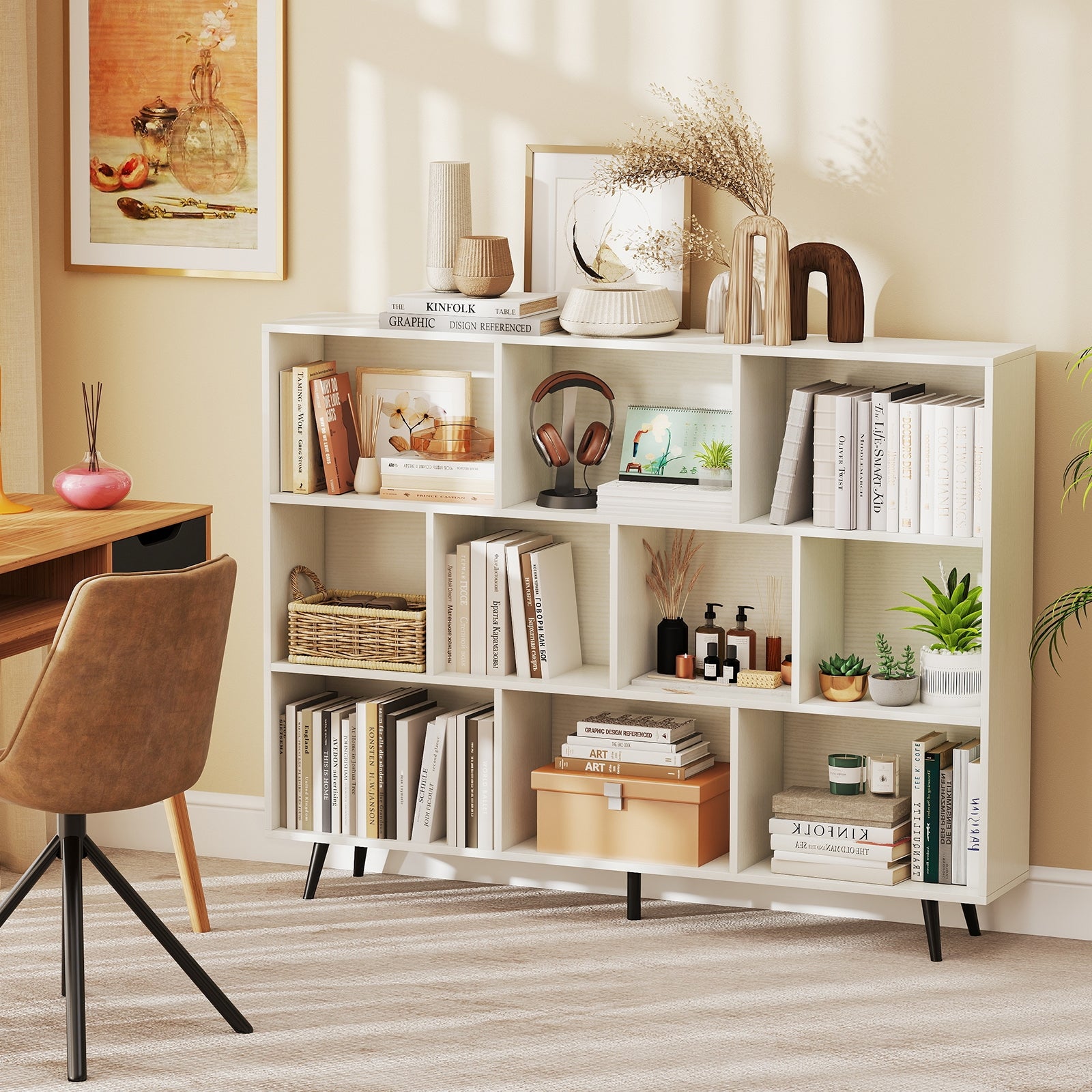 8/10-Cube Bookcase with 5 Tapered Metal Legs, Off White Bookcases at Gallery Canada