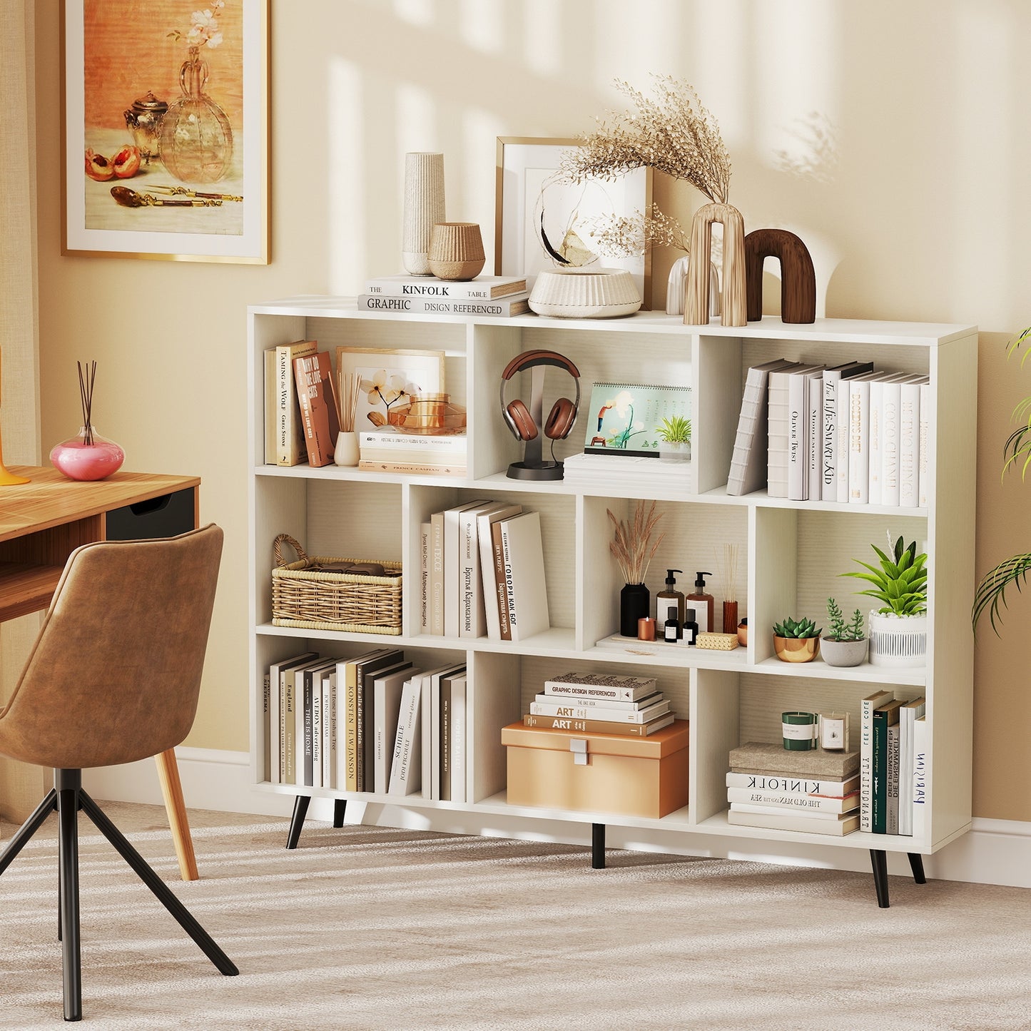 8/10-Cube Bookcase with 5 Tapered Metal Legs, Off White Bookcases at Gallery Canada