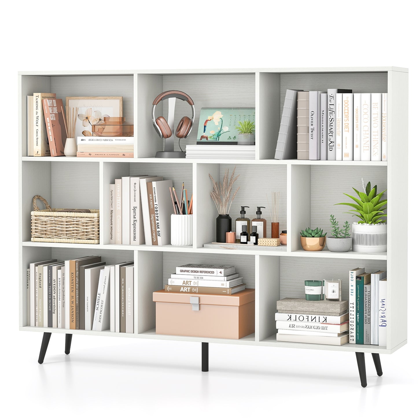 8/10-Cube Bookcase with 5 Tapered Metal Legs, Off White Bookcases at Gallery Canada