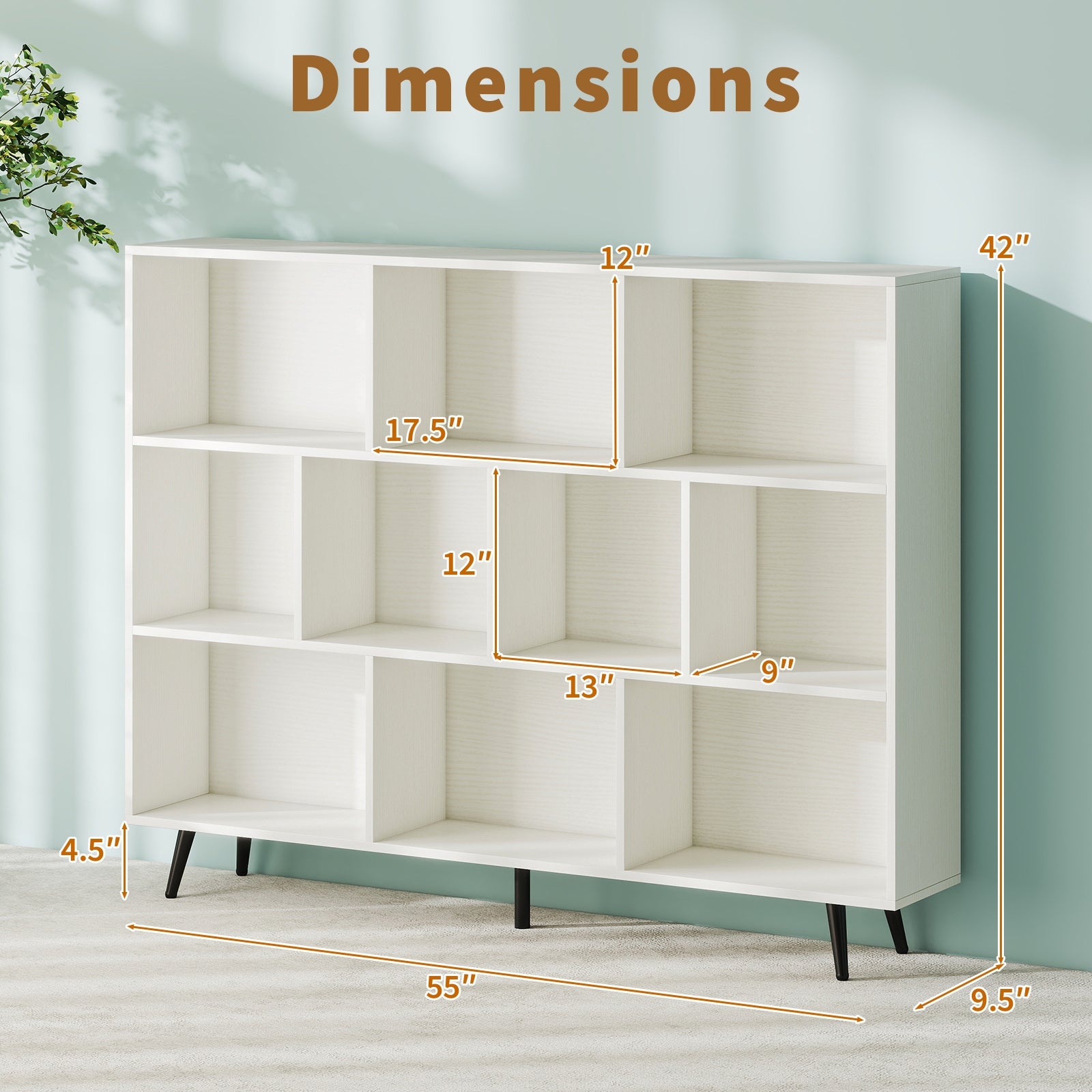 8/10-Cube Bookcase with 5 Tapered Metal Legs, Off White Bookcases at Gallery Canada