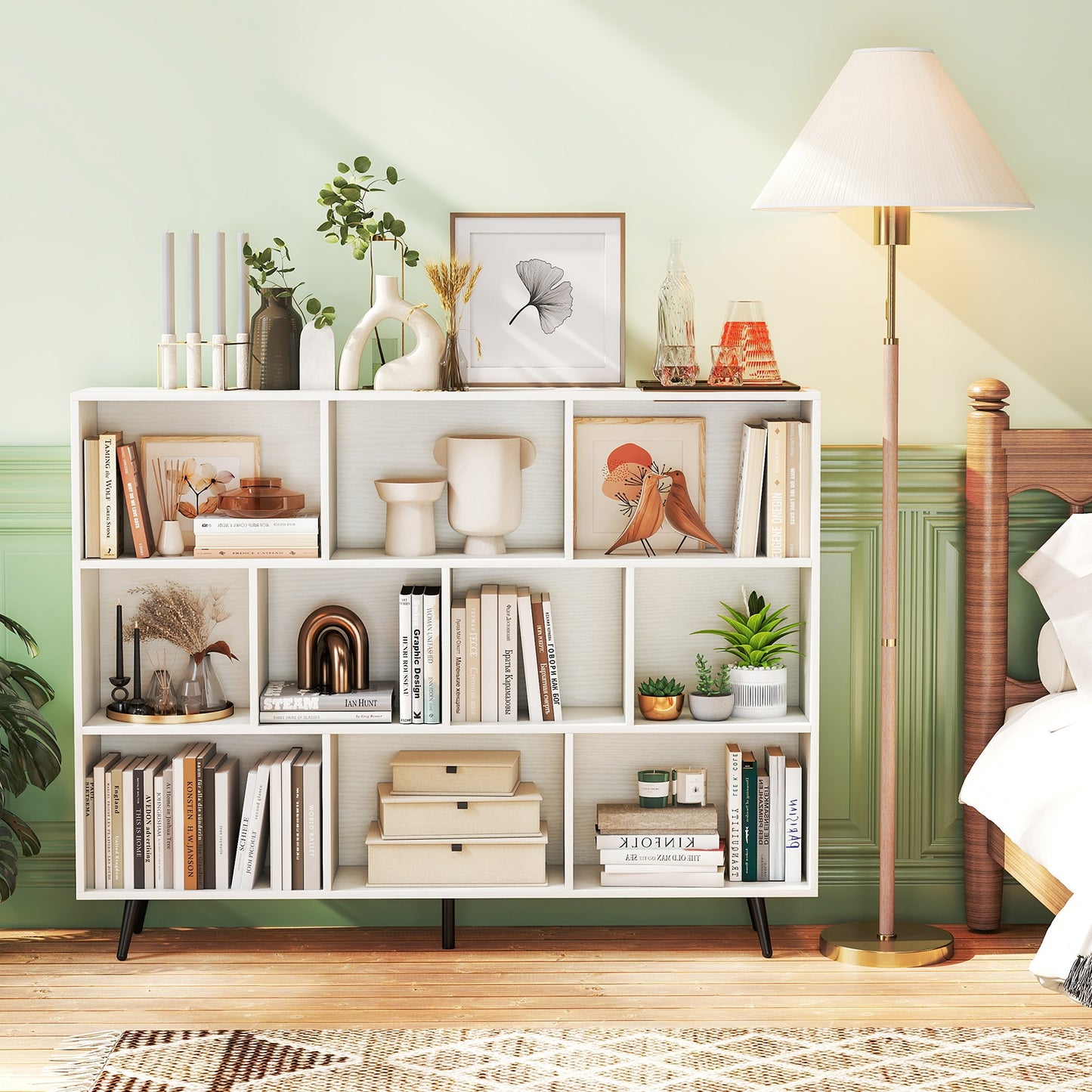 8/10-Cube Bookcase with 5 Tapered Metal Legs, Off White Bookcases at Gallery Canada