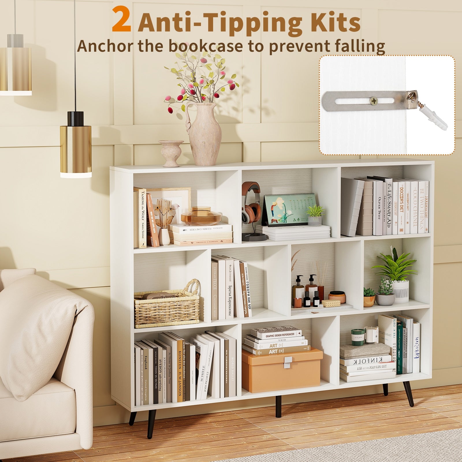 8/10-Cube Bookcase with 5 Tapered Metal Legs, Off White Bookcases at Gallery Canada