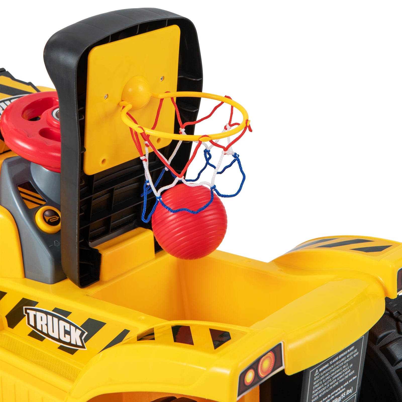6V Kids Ride On Excavator Fun Digger with Folding Basketball Hoop, Yellow Powered Ride On Toys at Gallery Canada