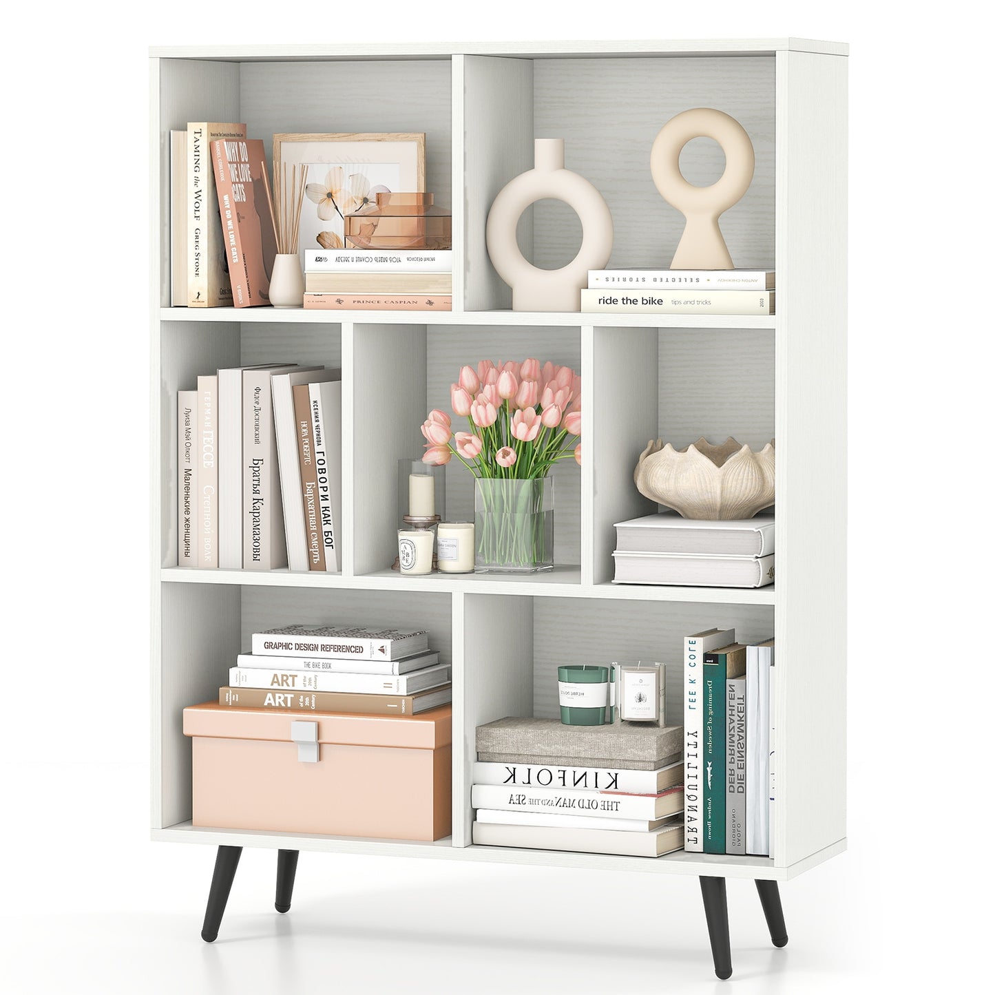 7/8/10-Cube Bookcase with 5 Tapered Metal Legs-7 Cubes Bookcases at Gallery Canada