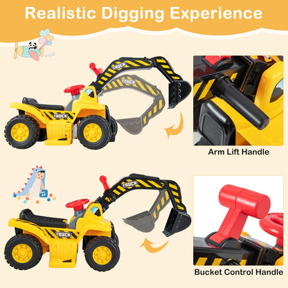 6V Kids Ride On Excavator Fun Digger with Folding Basketball Hoop, Yellow Powered Ride On Toys at Gallery Canada