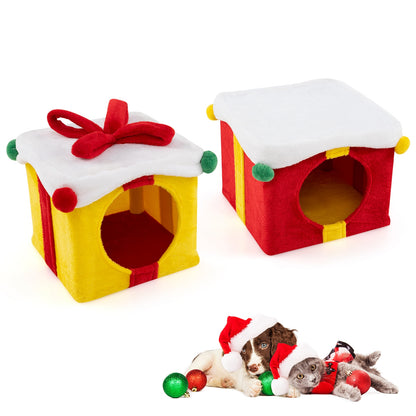 2 Gift Box Shaped Cute Christmas Cat House with Bow, Multicolor Cat Houses at Gallery Canada