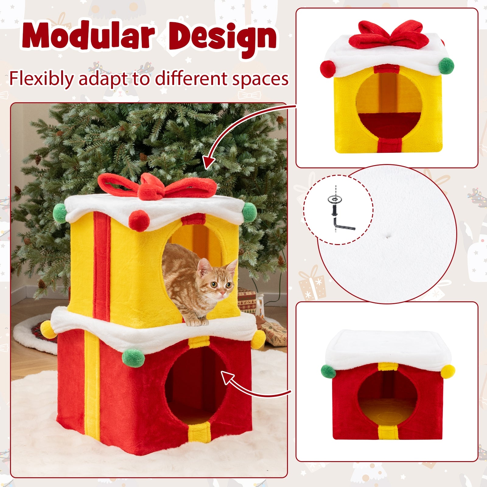 2 Gift Box Shaped Cute Christmas Cat House with Bow, Multicolor Cat Houses at Gallery Canada