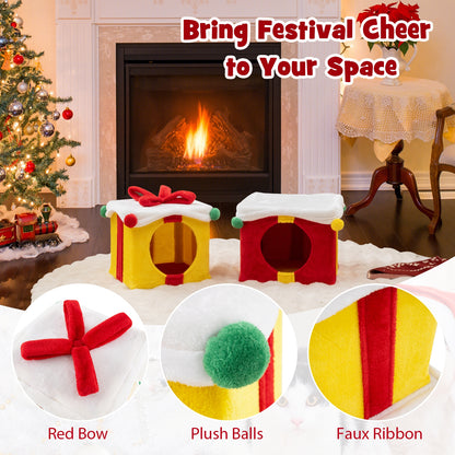 2 Gift Box Shaped Cute Christmas Cat House with Bow, Multicolor Cat Houses at Gallery Canada