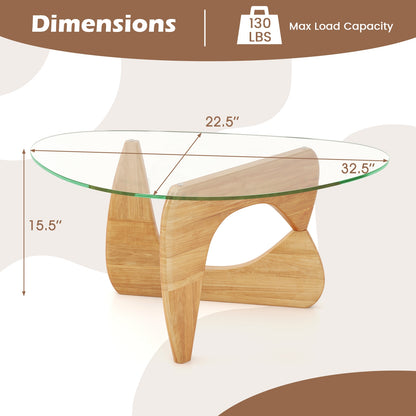 Triangle Coffee Table with Tempered Glass Top and Adjustable Rubber Wood Base, Natural Coffee Tables at Gallery Canada