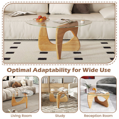 Triangle Coffee Table with Tempered Glass Top and Adjustable Rubber Wood Base, Natural Coffee Tables at Gallery Canada