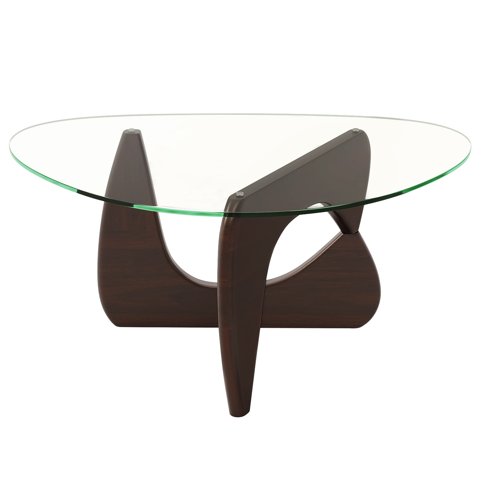 Triangle Coffee Table, Tempered Glass Top, Adjustable Rubber Wood Base, Walnut Coffee Tables at Gallery Canada