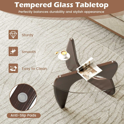 Triangle Coffee Table with Tempered Glass Top and Adjustable Rubber Wood Base, Walnut Coffee Tables at Gallery Canada