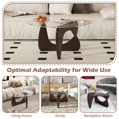 Triangle Coffee Table with Tempered Glass Top and Adjustable Rubber Wood Base, Walnut Coffee Tables at Gallery Canada