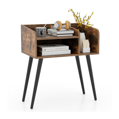 Table de chevet moderne du milieu du siècle avec étagères ouvertes, marron