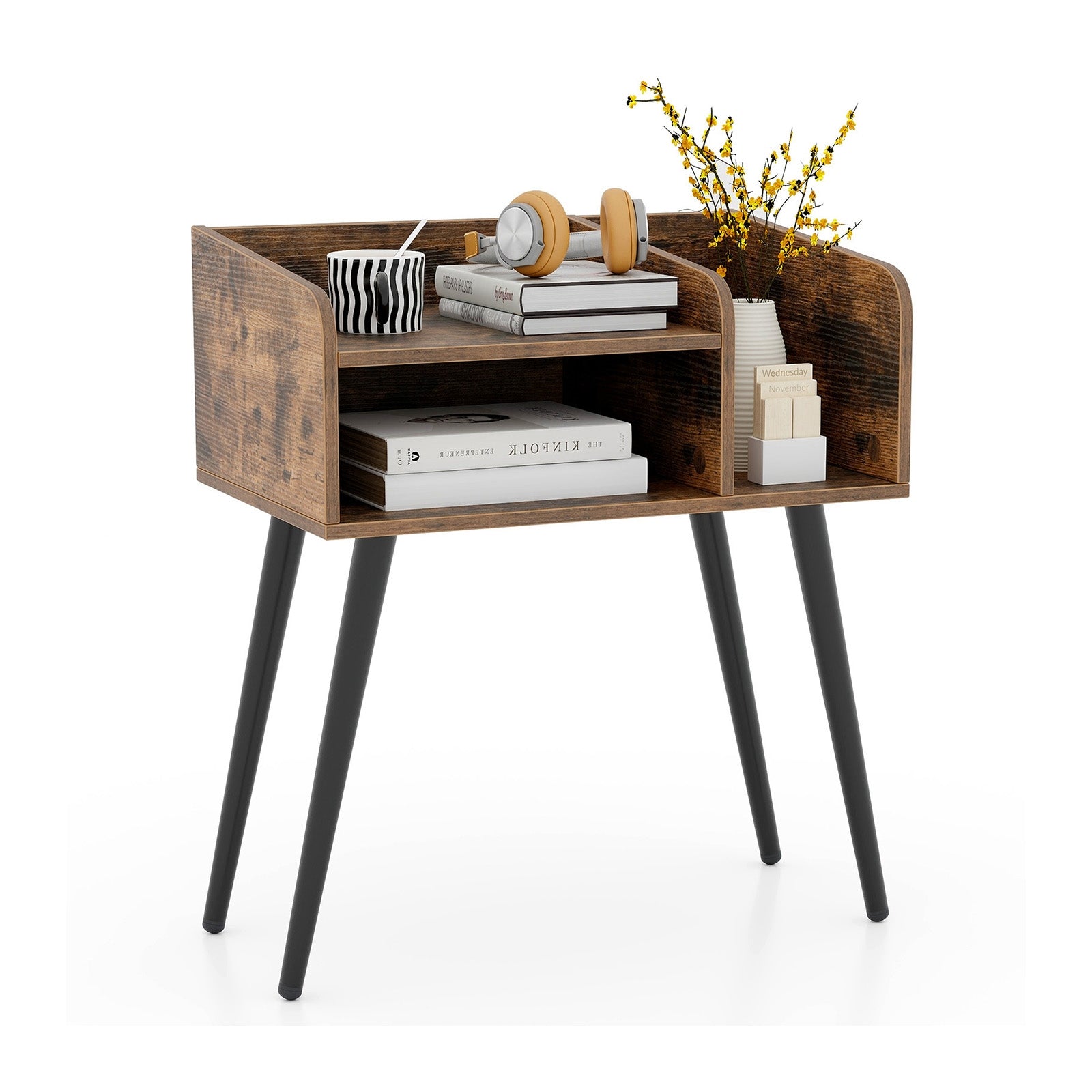 Mid Century Modern Nightstand with Open Shelves, Brown Nightstands at Gallery Canada