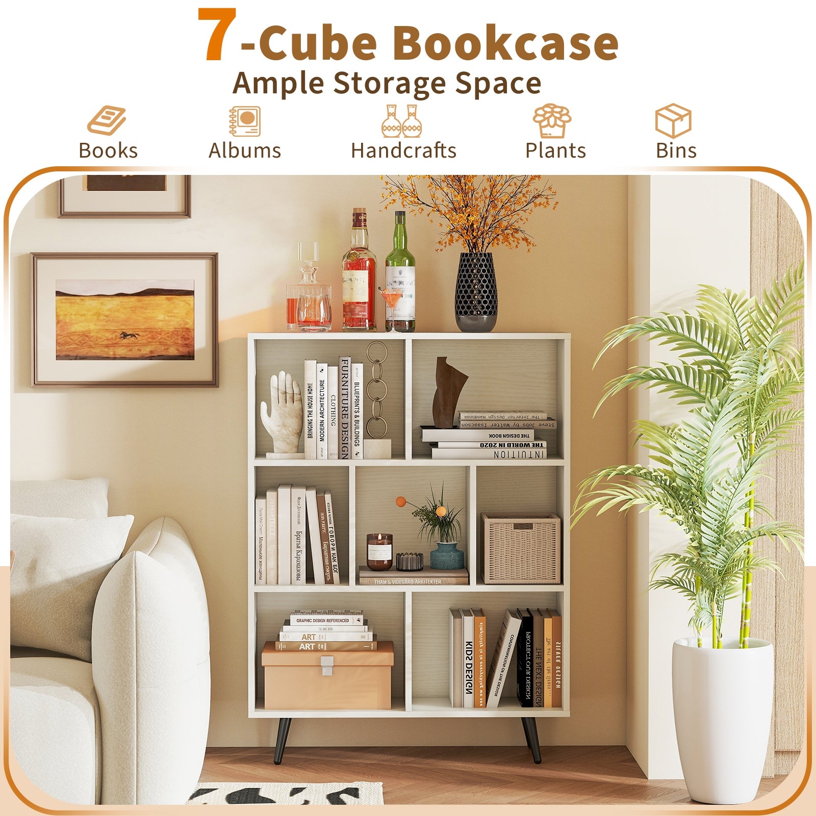 7/8/10-Cube Bookcase with 5 Tapered Metal Legs-7 Cubes Bookcases at Gallery Canada