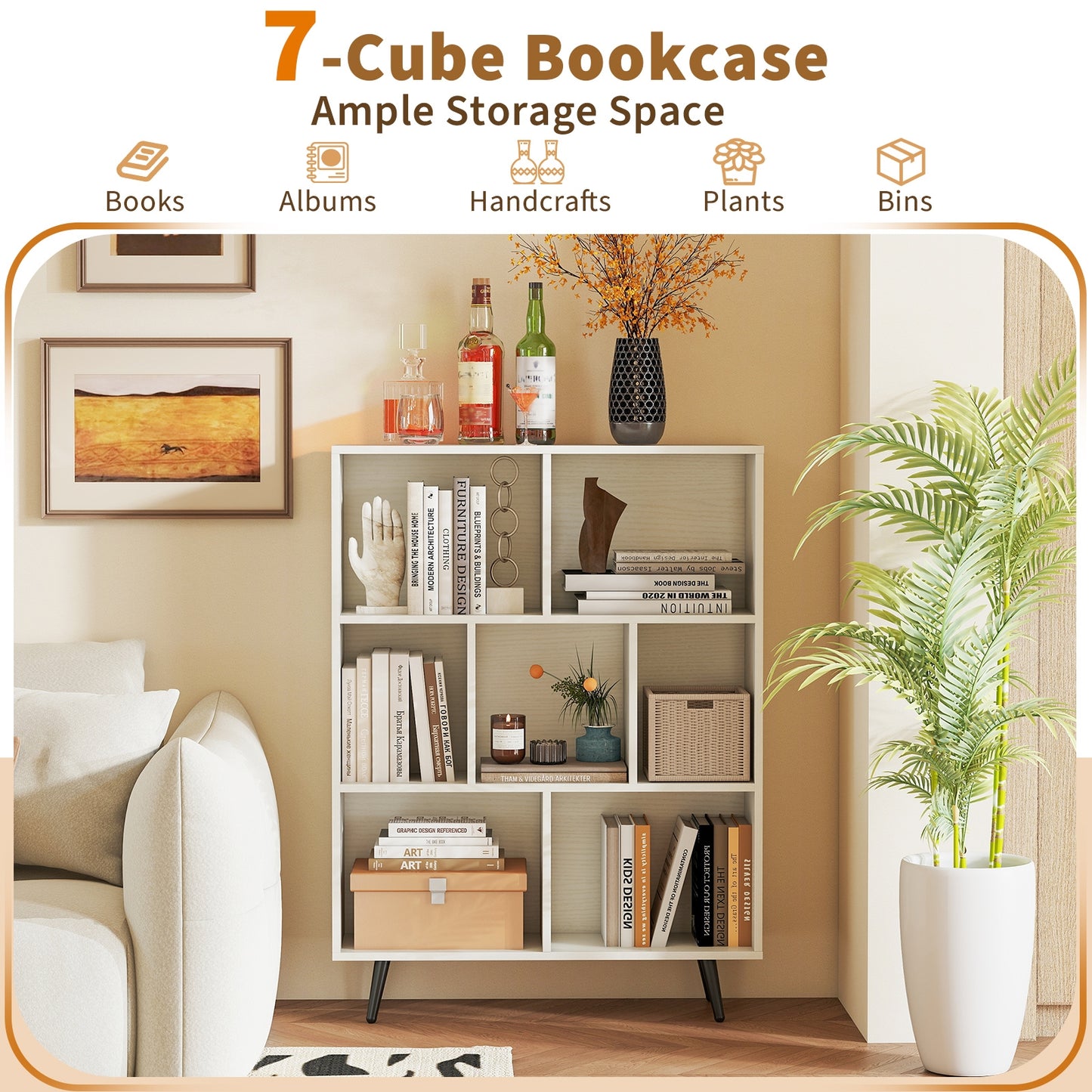 7/8/10-Cube Bookcase with 5 Tapered Metal Legs-7 Cubes Bookcases at Gallery Canada