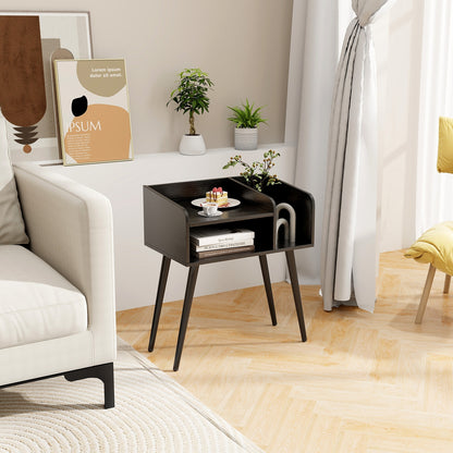 Mid Century Modern Nightstand with Open Shelves, Black Nightstands at Gallery Canada