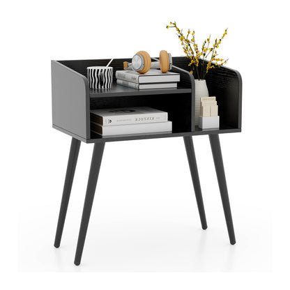 Mid Century Modern Nightstand with Open Shelves, Black Nightstands at Gallery Canada