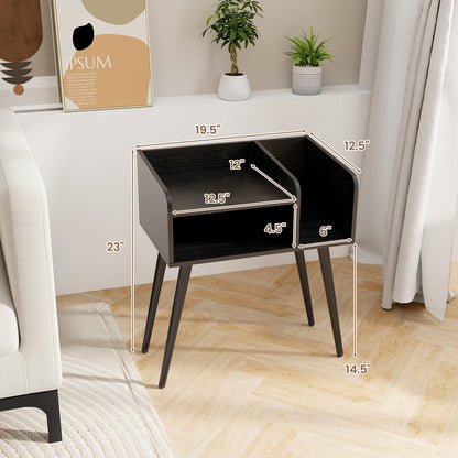 Mid Century Modern Nightstand with Open Shelves, Black Nightstands at Gallery Canada