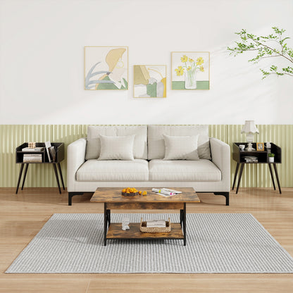 Mid Century Modern Nightstand with Open Shelves, Black Nightstands at Gallery Canada