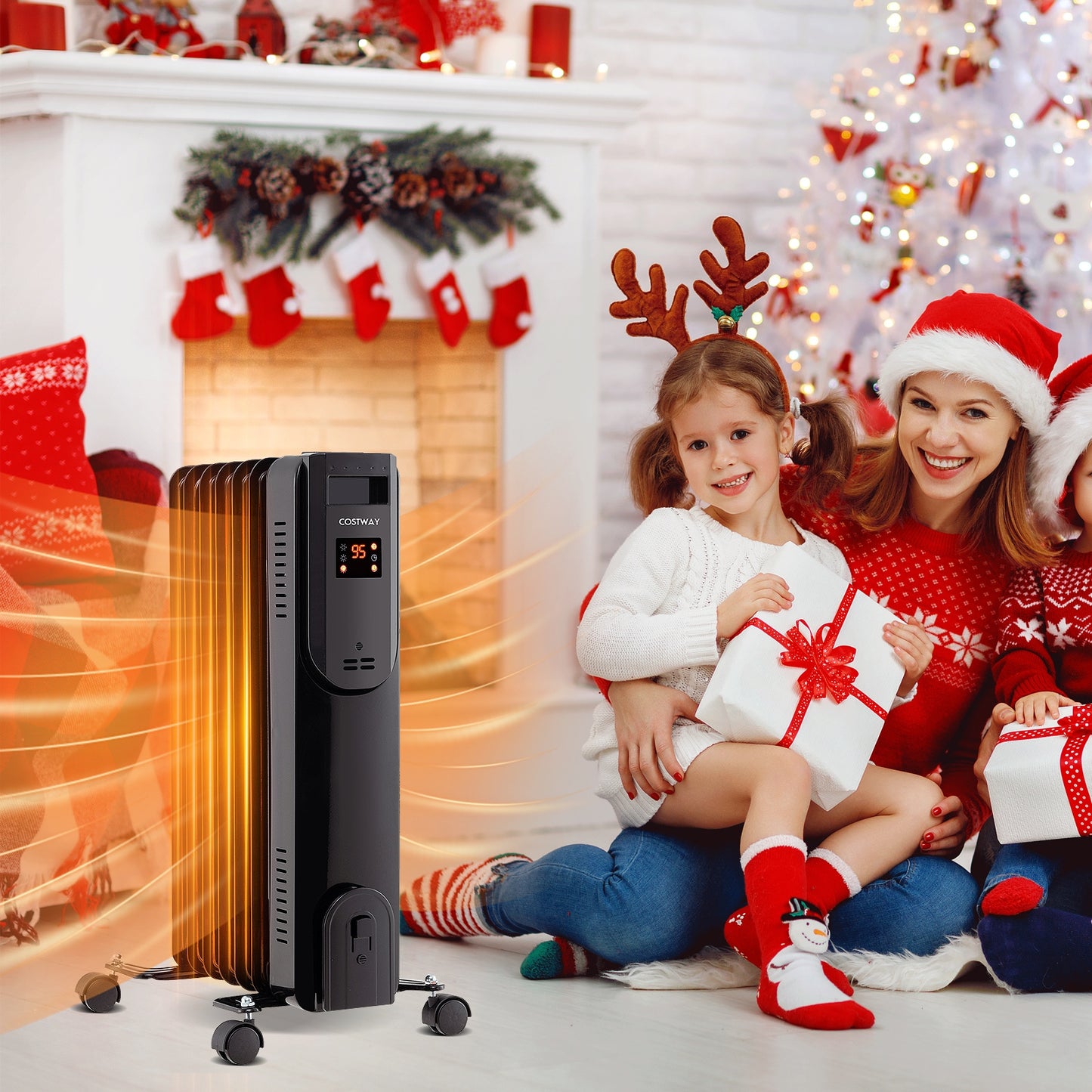 Oil Filled Radiator Heater with Adjustable Thermostat, Black Space Heaters at Gallery Canada