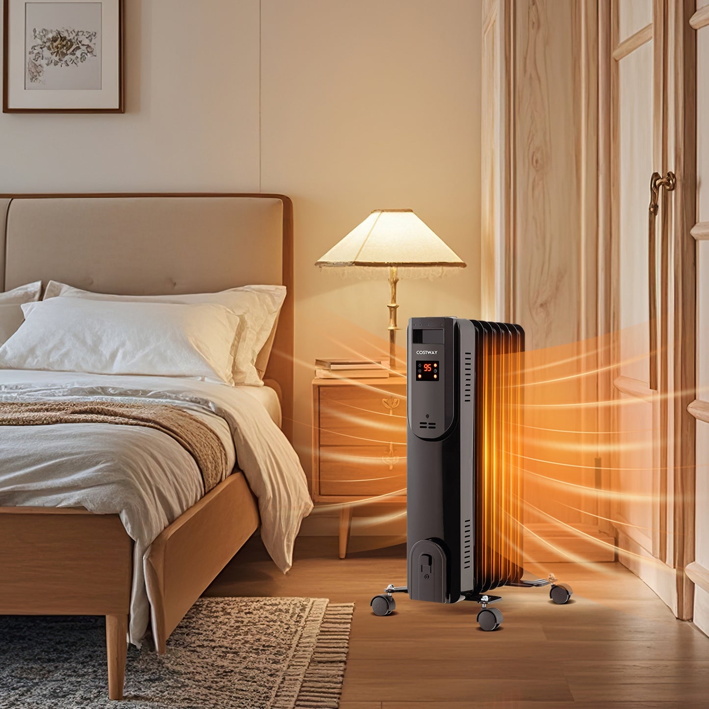 Oil Filled Radiator Heater with Adjustable Thermostat, Black Space Heaters at Gallery Canada