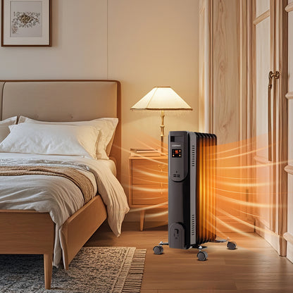 Oil Filled Radiator Heater with Adjustable Thermostat, Black Space Heaters at Gallery Canada