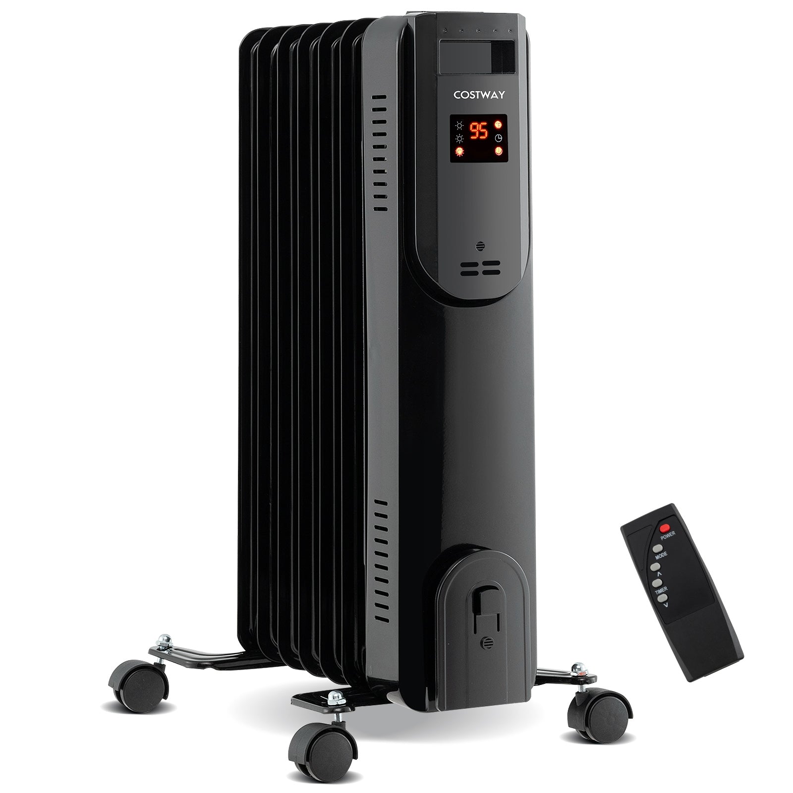 Oil Filled Radiator Heater with Adjustable Thermostat, Black Space Heaters at Gallery Canada