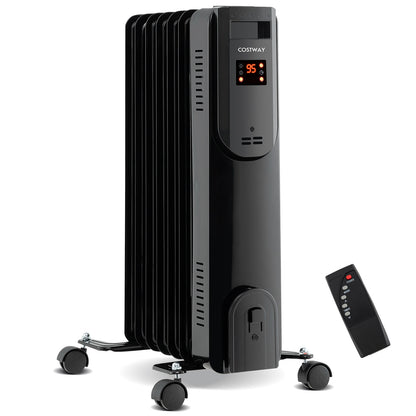 Oil Filled Radiator Heater with Adjustable Thermostat, Black Space Heaters at Gallery Canada