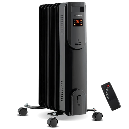 Oil Filled Radiator Heater with Adjustable Thermostat, Black Space Heaters Black at Gallery Canada