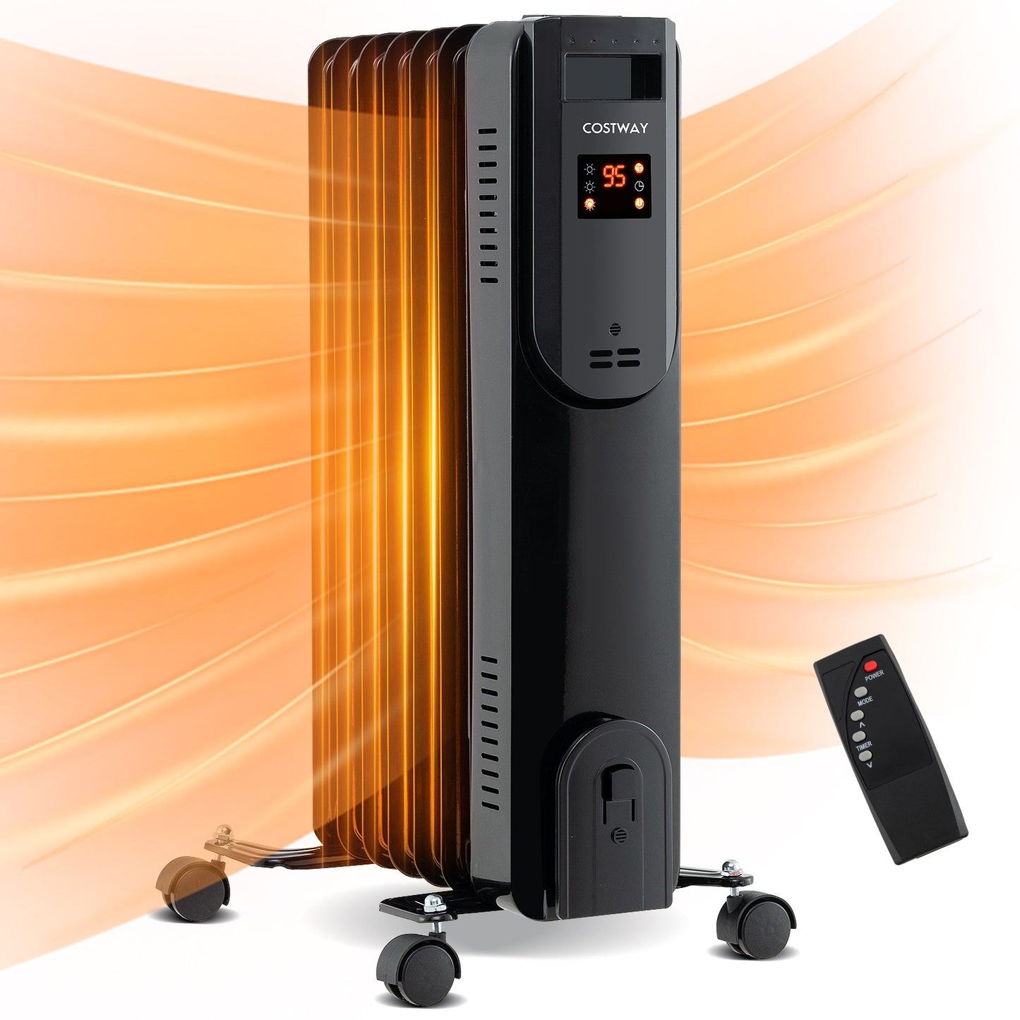 Oil Filled Radiator Heater with Adjustable Thermostat, Black Space Heaters at Gallery Canada