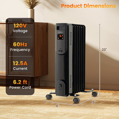 Oil Filled Radiator Heater with Adjustable Thermostat, Black Space Heaters at Gallery Canada