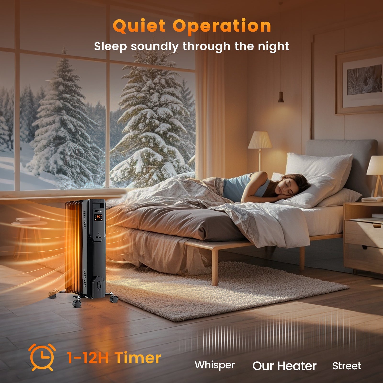 Oil Filled Radiator Heater with Adjustable Thermostat, Black Space Heaters at Gallery Canada