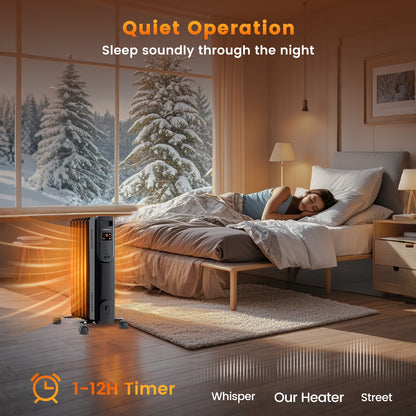 Oil Filled Radiator Heater with Adjustable Thermostat, Black Space Heaters at Gallery Canada