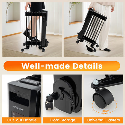 Oil Filled Radiator Heater with Adjustable Thermostat, Black Space Heaters at Gallery Canada
