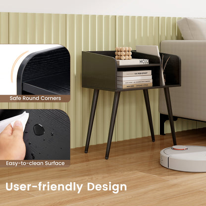 Mid Century Modern Nightstand with Open Shelves, Black Nightstands at Gallery Canada