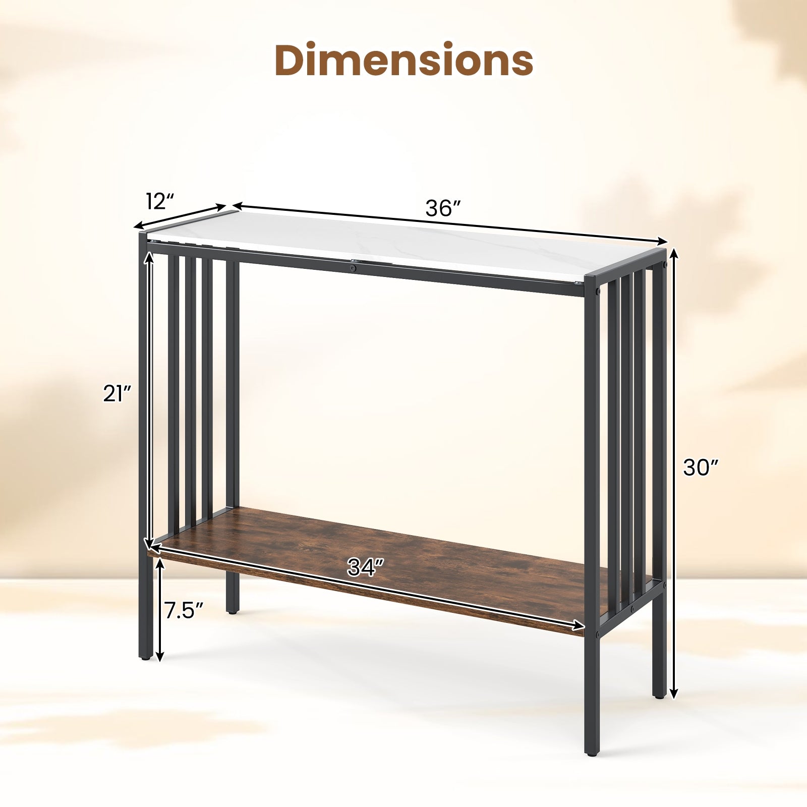 36 Inch Console Table, 2-Tier Industrial, Sintered Stone Tabletop, Multicolor Console Tables at Gallery Canada