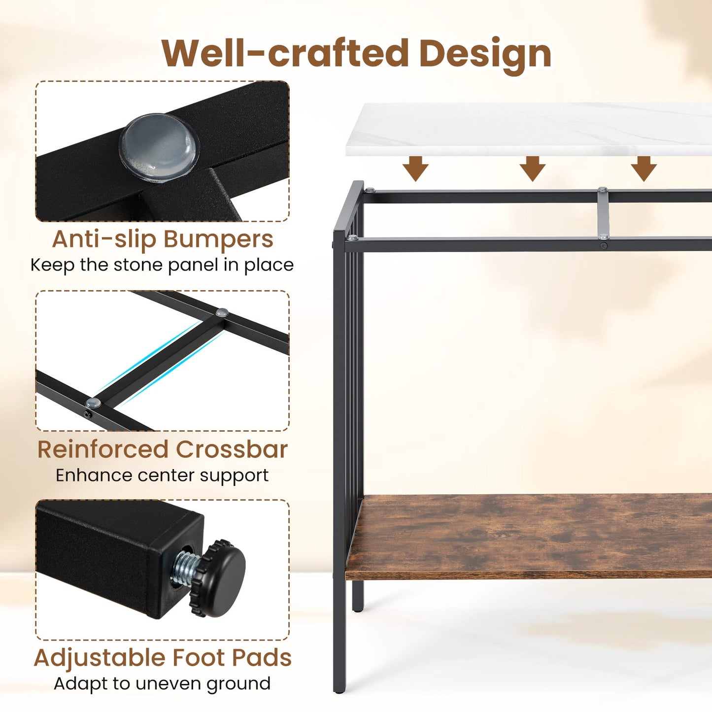 36 Inch Console Table 2-Tier Industrial Foyer Table with Sintered Stone Tabletop, Multicolor Console Tables at Gallery Canada